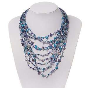   /Blue Chip&Glass Beaded Multistrand Necklace   54cm Length Jewelry