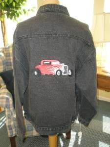 Black Denim Jacket Embroidered Hot Rod Mens Sz XL #6  