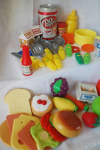Lot of 35 Pretend Play food and utensils for the play kitchen  