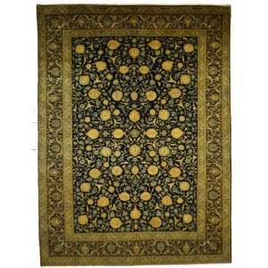  100 x 134 Navy Blue Persian Hand Knotted Wool Kashan Rug 