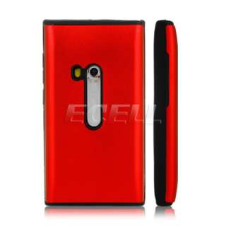 RED ALUMINIUM & BLACK SILICONE TOUGH HYBRID BACK CASE COVER FOR NOKIA 