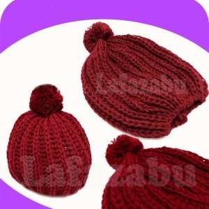   Knitted Knitting Wool Autumn Winter Warm Hat Cap #Hot Red  