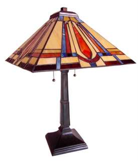 SOUTHWESTERN MISSIONSTYLE TABLE LAMP RED GOLD STAINED GLASS HT 23 