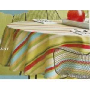  Indoor/Outdoor Striped Fabric Tablecloth Red Green Brown 
