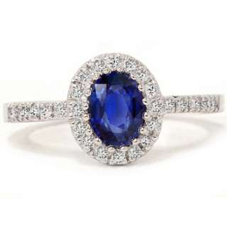 30CT Oval Ceylon Blue Sapphire Halo Diamond Gold Ring  