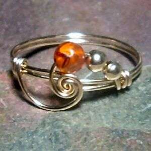 Amber Gemstone Spiral Bead Ring in 14k GF or Sterling Silver   Sizes 3 