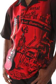 Rock House Black Red Guitar Shirt Musician Button Front  