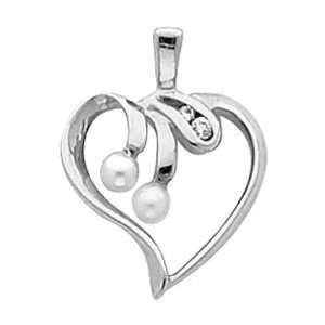  Platinum Akoya Cultured Pearl and Diamond Heart Pendant Jewelry