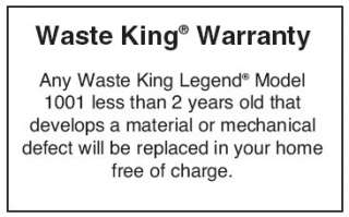 Waste King Legend Garbage Disposal 1001 1/2 HP, 2 Year In Home Service 