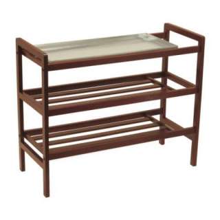 New Solid Wood Mudroom Shoe Rack and Metal Tray Walnut  