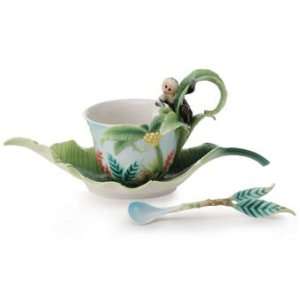  Franz Porcelain Monkey Mischief Cup Saucer Set Spoon NEW 