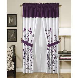  Renee Purple and White Curtain Set w/ Valance/ Tiebacks 