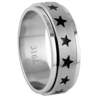 316L Stainless Steel Spinner Ring   Stars Size 9 to 14  