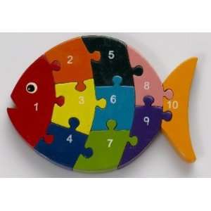  Numbers Fish Wooden Chunky Puzzle   Painted Toys & Games