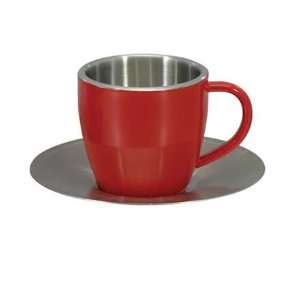  Stainless Steel and Red Cappuccino Cup and Saucer by 
