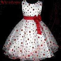 Reds Dotted Christmas Party Girls Dress SZ 3 4 5 6 7 8Y  