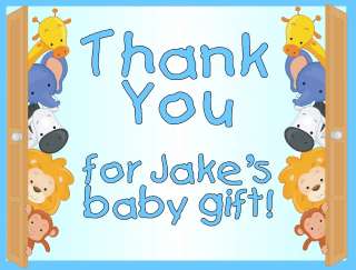 Baby Zoo Animals Baby Shower Thank You Note Cards Personalized Blue or 