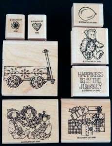 Stampin Up Rubber Stamp Set WAGON JOURNEY Doll Heart Bear Gift  
