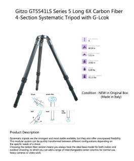 Gitzo GT5541LS Systematic Tripod 6X Carbon Series 5 Fiber Long Legs 