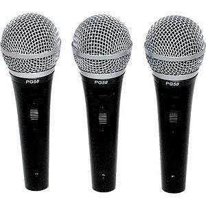  Shure PG58 XLR   3 Pack Vocal Microphones with Cables 