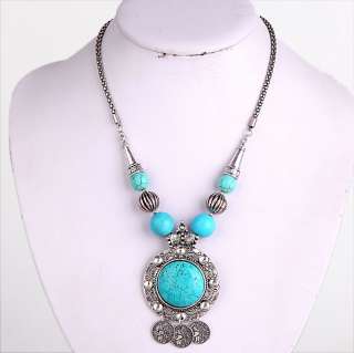   tibet silver bean blue black brown teardrop natural turquoise necklace