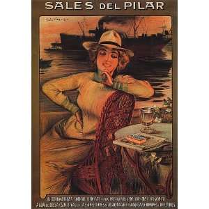  SALES DEL PILAR GIRL BOAT SHIP SPAIN SMALL VINTAGE POSTER 