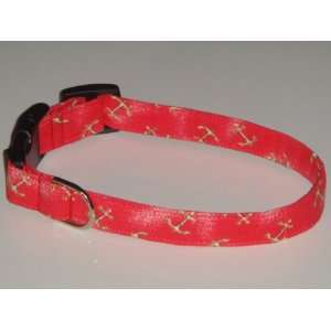    Red Gold Sailor Boat Anchor Dog Collar Small 3/4 