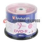 60 PK Verbatim (97455) 16X DVD R Branded Blank DVDR Med