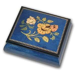    ASTOUNDING Dark Blue Floral Reuge Musical Box 