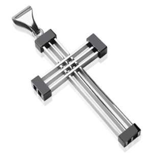  Spikes 316L Stainless Steel Triple Line Black Rubber Cross 