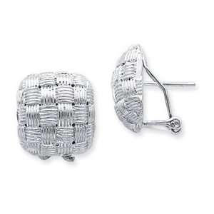  Silver Square Basket Woven Omega Back Earrings Jewelry
