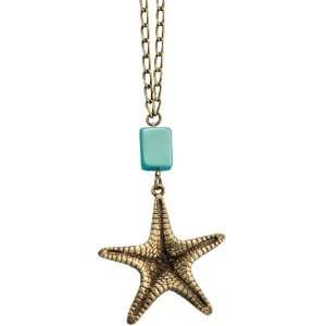   JEWELRY (L40)   Starfish Necklace, Antique Brass blue bead Jewelry