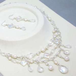  Clear Swarovski Crystal Beaded Necklace and Earrings Jewelry 