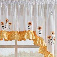   White Country GINGHAM SUNFLOWER Kitchen Window Treatments SWAGS  