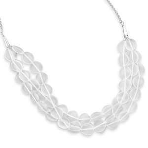 Three Strand Frosty White Crystal Necklace Adjustable Length Sterling 