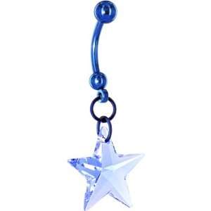   Handcrafted Genuine Swarovski Blue Star Titanium Belly Ring Jewelry