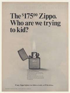 1967 Zippo Solid 14k Gold Lighter Who are We Trying to Kid Print Ad 