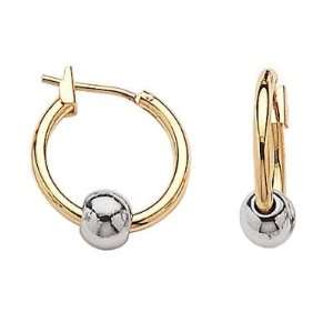   Gold Plated 15 mm Modern Ball Two Color Creole Hoop Earrings Jewelry