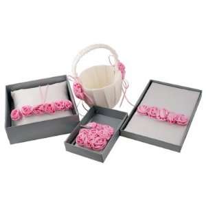  Wedding Guest Book Ring Pillow Flower Basket Pink Roses 